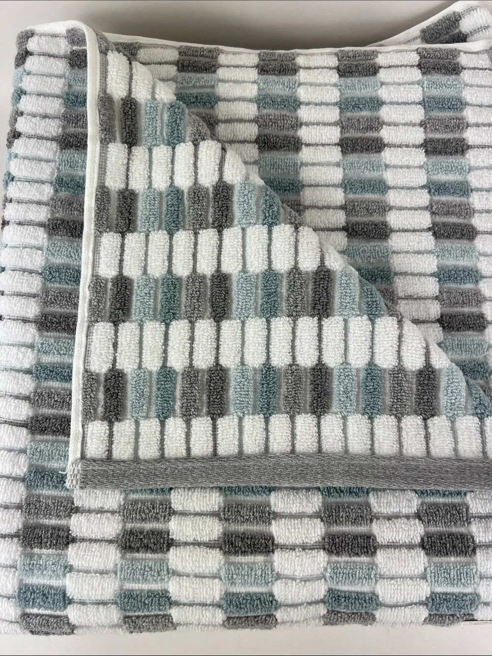 Ecoexistence Eco Melange Bath Towels Blue Gray & White Quick Dry Cotton 2 Pc NEW